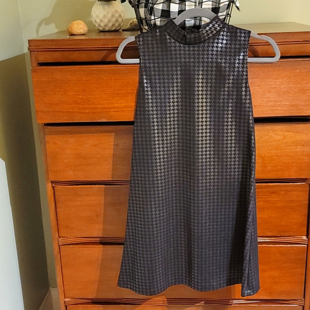 High neck houndstooth tank dress